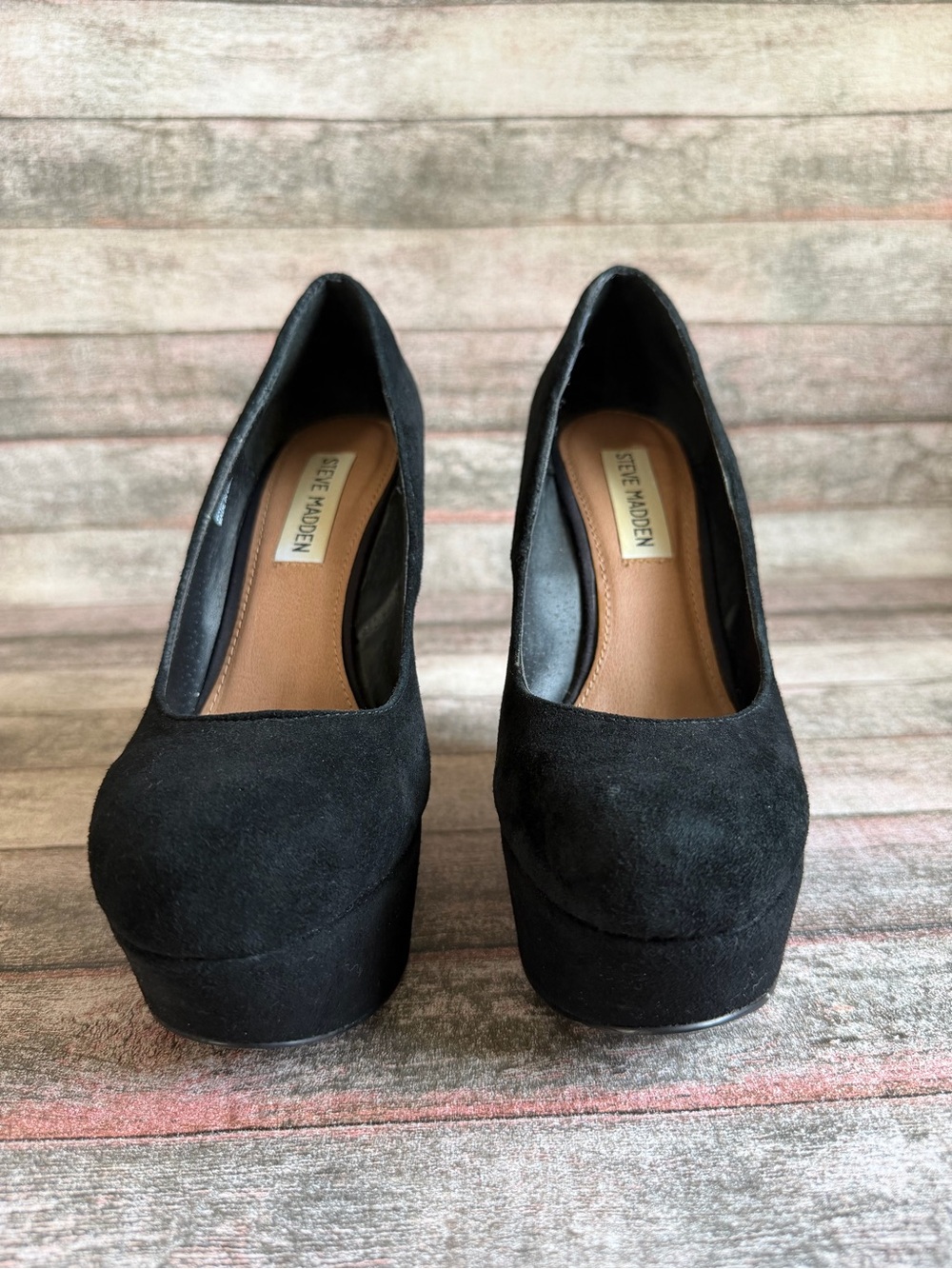 Steve Madden Black Suede Platform Wedge Pumps - Picture 2 of 10